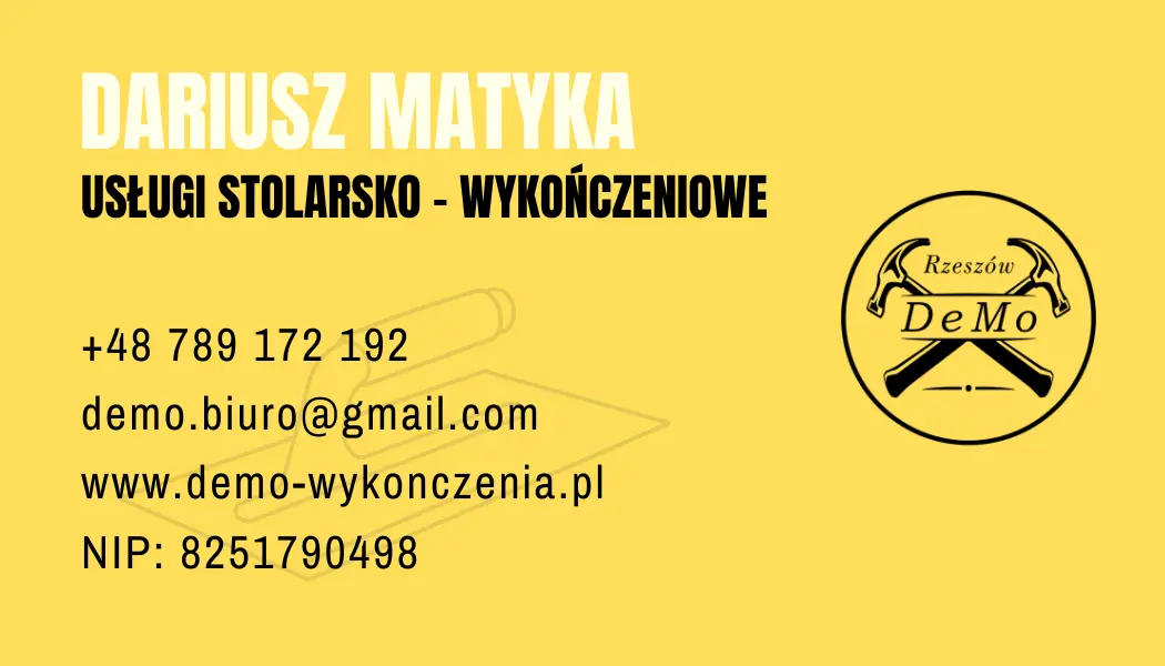 Wizytówka DeMo – Dariusz Matyka, usługi remontowe Rzeszów
